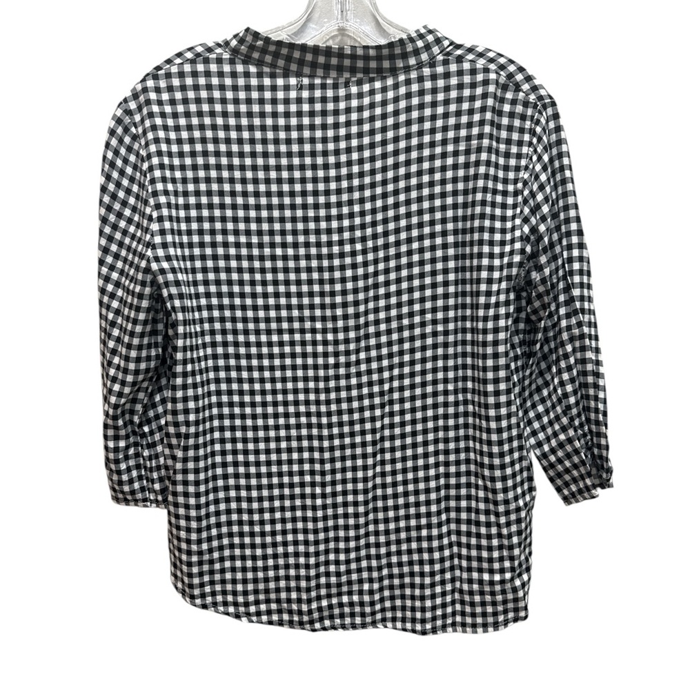 CheckOut Black & White Gingham Blouse | V-Neck 3/4 Sleeve | Size M - Picture 5 of 5